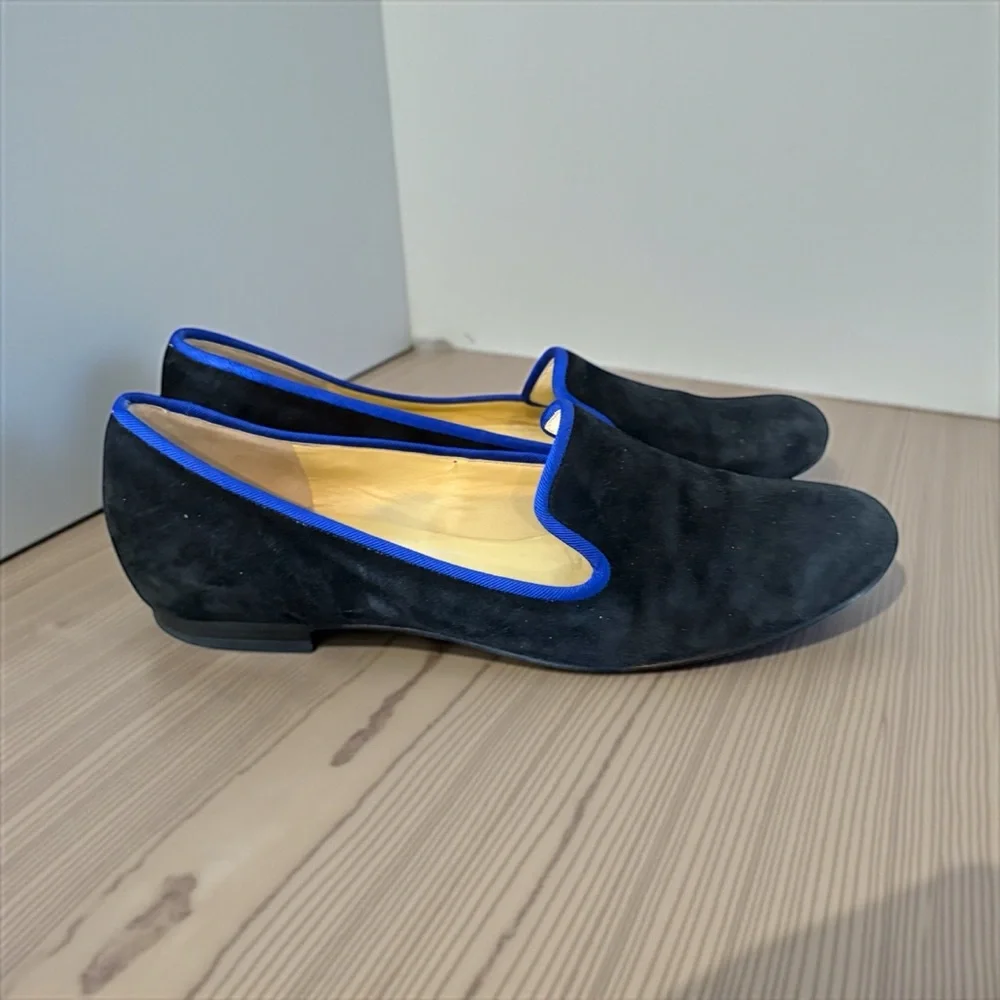 Cole Haan Classic black suede heavy royal blue grosgrain ribbon trim Flat 9.5 - Picture 3 of 5